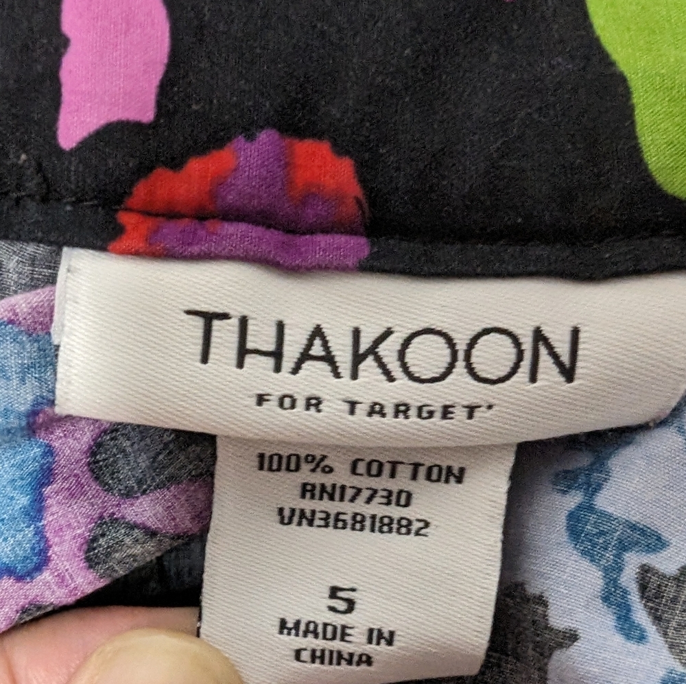 THAKOON for Target Juniors Size 5 Black Floral Pleated Skirt Front Tie - Picture 4 of 8